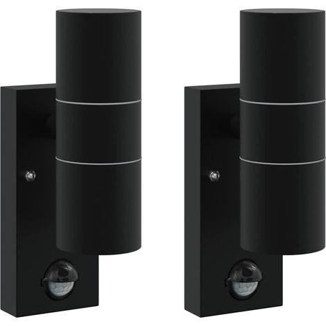 Lot de 2 appliques murales cylindriques extérieur design contemporain éclairage 7 x 10 x 22 cm en acier inoxydable noir
