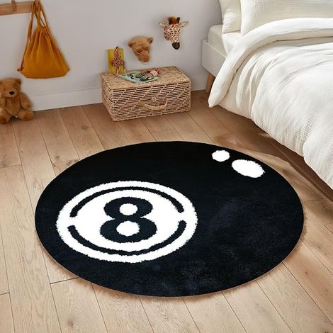 8 Ball Billard Teppich,Schwarz Kreis Teppiche für Wohnzimmer,Für Schlafzimmer, Wohnzimmer Flurde Badezimmer,Laufbänder The Carpet,rutschfeste Teppich(80 80CM)