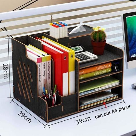 Organizador de escritorio de madera Ecent - Negro - Multifuncional - Para oficina en casa