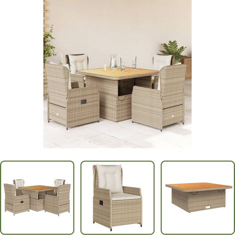 vidaXL Gartensessel - 5-tlg. Garten-Essgruppe mit Kissen Beige Poly Rattan (1/5)