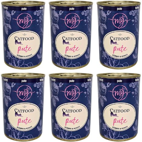 6 x Tacchino con Zucca cibo per gatti monoproteico lattina senza BPA My Catfood 400g