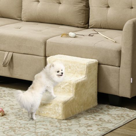 Échelle chien 3 Beige marches housse amovible lavable rampe canapé/lit 46x35x35 cm (1/4)