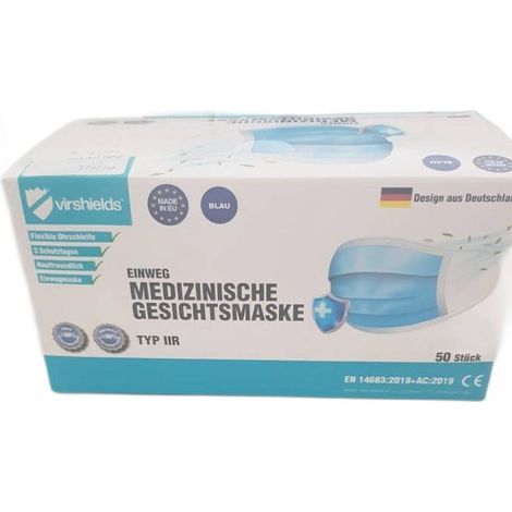 Mascherina monouso tipo II R blu a 3 strati Viershields, 50 pezzi (1/5)