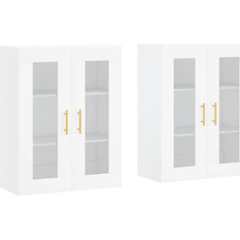Lote de 2 armarios de pared prácticos diseño comedor 69,5 x 34 x 90 cm madera contrachapada blanco 020055421 (1/5)
