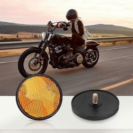 Lot de 2 réflecteurs ronds jaunes de 60 cm (2 pouces) universels compatibles avec motos, quads et motos tout-terrain. (1/5)