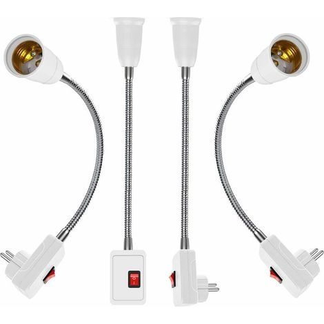 4PCS Porte Lumière de l'Ampoule E27 EU Applique Murale LED à Brancher Lampe de Travail avec Interrupteur E27 Adaptateur de Lampe Prise Murale Rallonge Douille E27 (1/4)