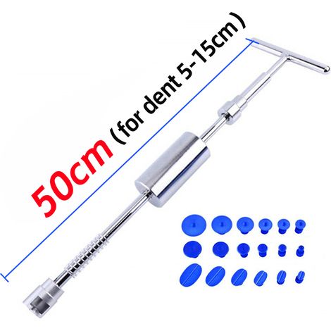 Kit de réparation de jantes métalliques universel pour voiture, kit de réparation de chocs avec marteau coulissant et 18 adhésifs de 50 cm de long (1/5)
