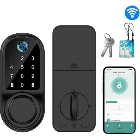 Serrure à empreinte digitale intelligente -WiFi, serrure électronique à mot de passe avec écran tactile, déverrouillage par clé et par carte. (1/5)