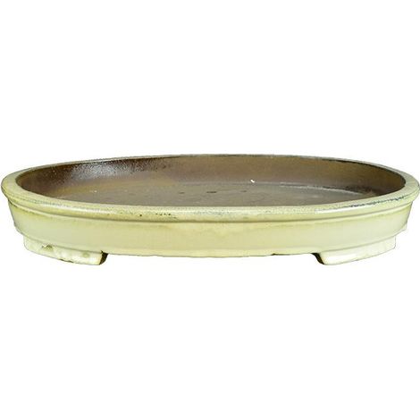 Vaso per bonsai ovale in gres smaltato giallo 52,5x39x5 cm - TY113c