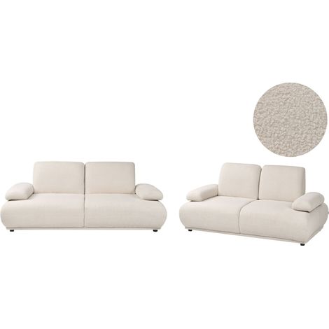 Sofa 3+2 Seater Set Beige Boucle Upholstery Wooden Legs Adjustable Backrest & Armrests Living Room Furniture NACKA (1/5)