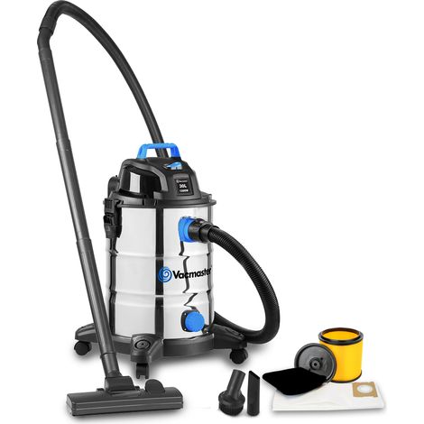 Aspirateur eau et poussières 1500W - 30L inox - 18 Kpa avec soufflerie et bouchon de vidange