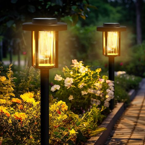 Lampes Solaires d'Extérieur, Lot de 2 LED pour Jardin, Chemin à Énergie Solaire Étanches, Blanc Chaud (1/5)