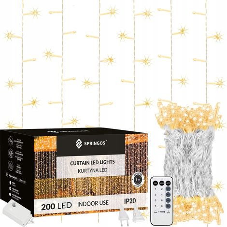 TENDA LUMINOSA 200LED 2x2 LUCI DI NATALE ALBERO DI NATALE GIRLANDA FINESTRA TELECOMANDO