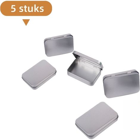 Boîte en métal argentée (5 pièces) - Idéale pour clés USB, badges et objets décoratifs - Boîte à charnière portable - 88 x 60 x 18 mm - Argentée