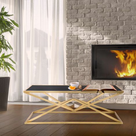 Mesa de Centro Keswic, Forma Rectangular, Color Superficie Negro, Estructura de Metal, 110x60x45h cm Negro (1/5)
