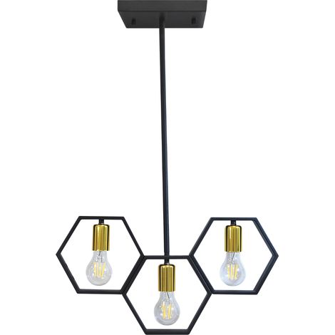 Suspension loft métal noir/or 3xE27 Polux Honey 100cm (1/5)