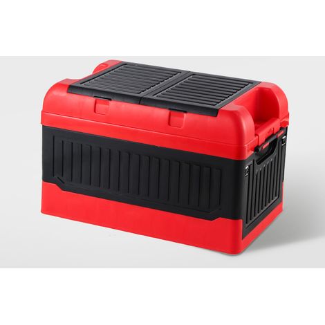 Coffre de rangement auto coffre voiture PP pliable 47x30x30cm avec compartiments et sac étanche noir rouge 2 rabats (1/4)