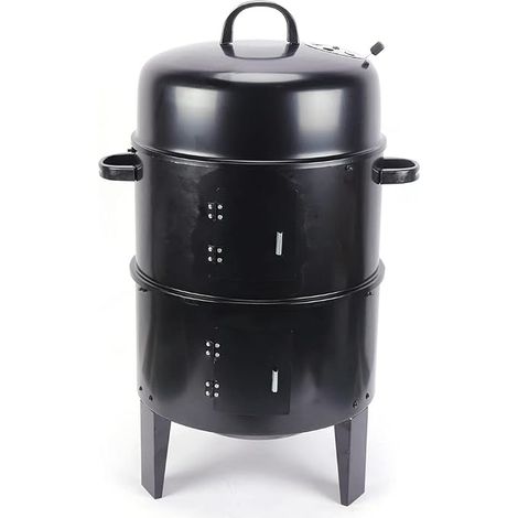 Barbecue à charbon de bois 3 en 1 - Barbecue rond - Barbecue fumeur - Barbecue à fumée - Barbecue de pique-nique portable - Barbecue Hickory à double couche (1/5)