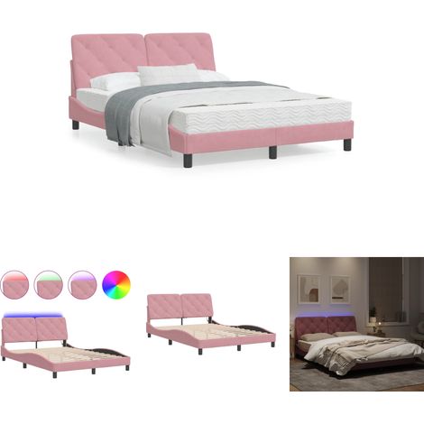 The Living Store Bettgestell mit LED-Leuchten Rosa 140x200 cm Samt - Betten & Bettgestelle (1/5)