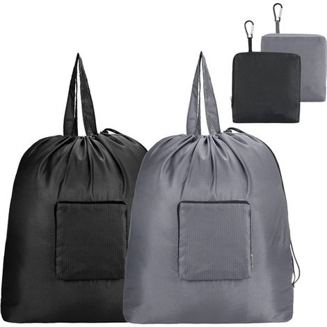 2 Bolsas de Lavandería de Viaje, Plegables, Lavables, con Cordón y Asa, para Estudiantes, Color Negro y Gris (5157 CM) (1/5)