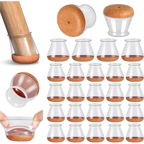 Set di 24 protezioni per gambe di sedie, coprigambe in silicone, adatti per pavimenti in legno, feltrini per mobili, base in feltro, misura media (dimensioni adatte: 0,76"-1,18")
