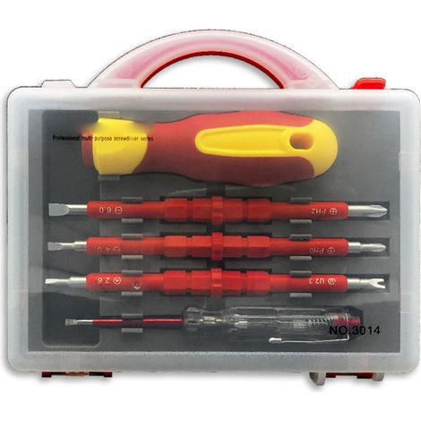 5-in-1 isoliertes Multifunktions-Schraubendreher-Set, Präzisionswerkzeugset für elektrische Wartungsarbeiten, antistatischer Griff, austauschbare Bits, Heimwerker-Wartung. (1/5)