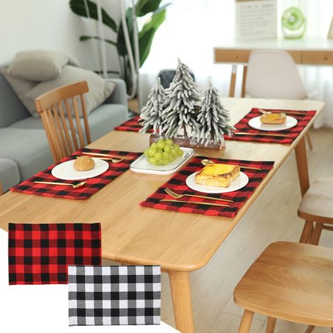 Placemat - Plaid Rouge Et Noir - Polyester Réversible - 30 x 45 cm - Décoration De Table De Noël - Lot De 1 (1/5)