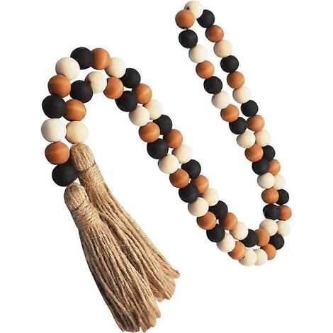 Guirlande de perles en bois multicolores avec pompons pour décoration rustique (4 pièces) (1/5)
