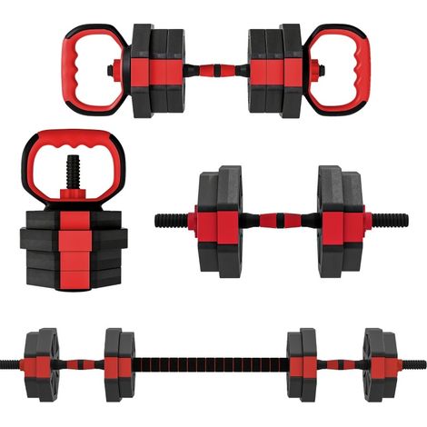 Set de mancuernas 4 en 1, ajustable 15 kg, mancuerna y barra, rojo HAVRYA (1/5)