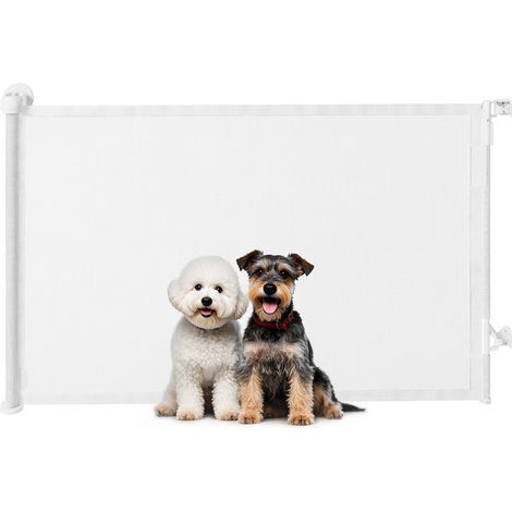 Barrière d'escalier et de porte extensible de 0 à 140 cm, à ouverture d'une seule main, pour animaux de compagnie, pour escaliers et portes, blanche. (1/5)