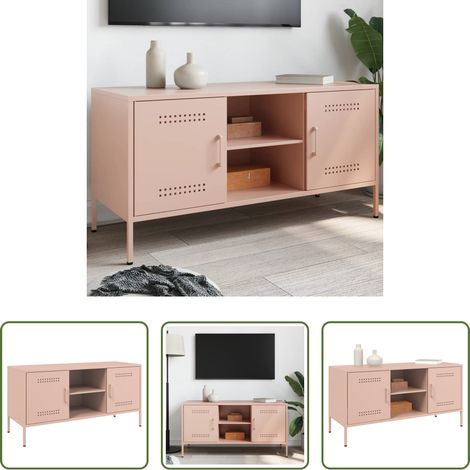 vidaXL Meuble TV rose 100,5x39x50,5 cm acier (1/5)