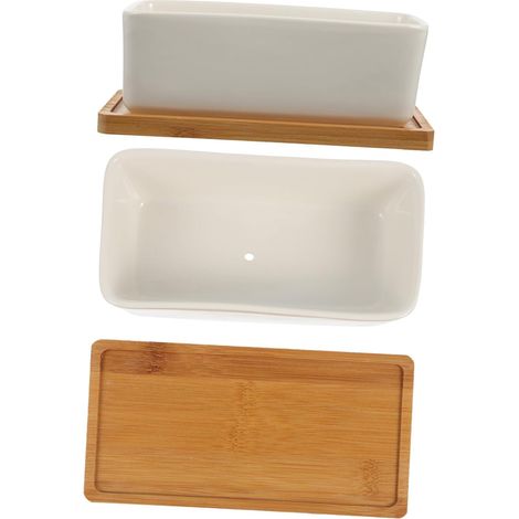 Pot de Fleurs en Céramique pour Plantes Succulentes avec Plateau en Bambou, Ensemble 2 Pots Rectangulaires Blancs, Décoration Intérieure et Jardin, Design Moderne et Pratique (1/5)
