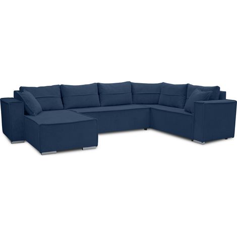 AX LIVING Ecksofas groß Lovere 314 cm – Sofa blau mit Schlaffunktion & Strukturstoff