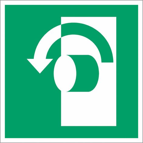 Pannello adesivo ISO 7010 "Per aprire, girare in senso antiorario" - E018