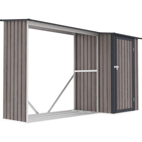 Vente-Unique – Abri à bûches en acier galvanisé 3,49 m³ – Rangement extérieur 2,5 stères – Dimensions L282 x P109 x H168 cm
