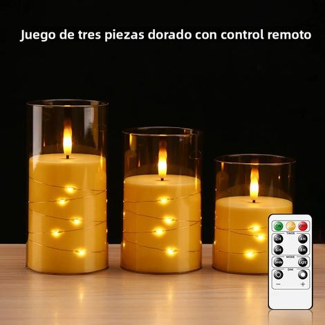 Bougie LED sans flamme (dorée) - Avec guirlande lumineuse en forme d'étoile - Fonctionne sur piles - Minuterie - Télécommande incluse (1/4)