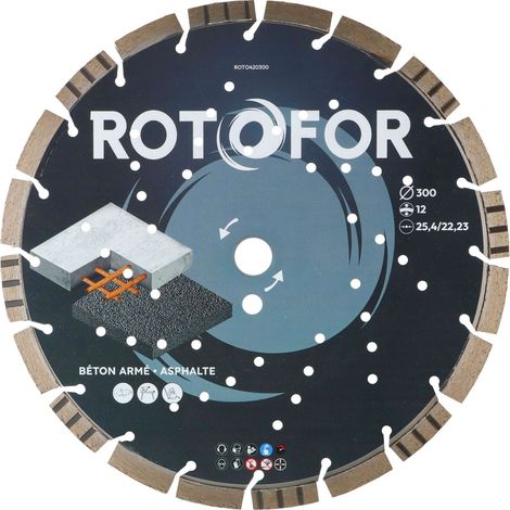Disque diamant turbo Rotofor - Alésage 25,4 mm - Hauteur segment 12 mm - Coupe béton et granit - Diamètre 350 mm mm (1/4)