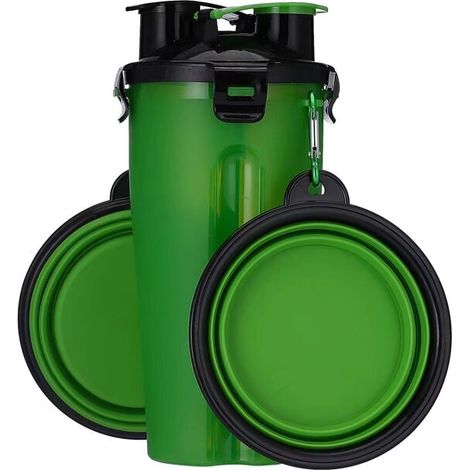 MINKUROW Borraccia Per Cani 2 In 1 Borraccia Per Cani Portatile A Prova Di Perdite Con 2 Ciotole Per Cani Pieghevoli Verde (1/5)