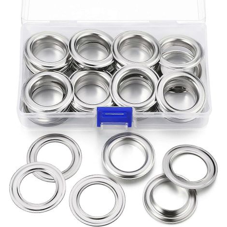 SeraphinaT Kit de 25 œillets métalliques avec rondelles pour rideaux en cuir, bâche, toile (argent, 2,5 cm) (1/5)