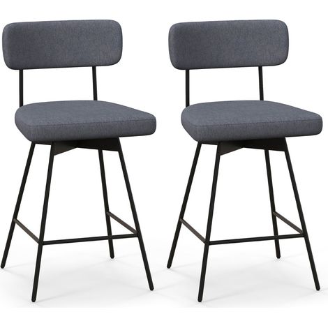Lot de 2 tabourets de bar pivotants 63,5 cm confort d'assise rembourré design contemporain en tissu lin gris