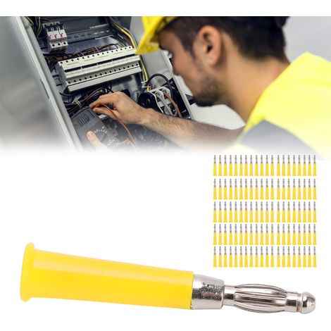 J.10010 4mm geschweißter, laternenförmiger Bananenstecker, 4mm Lautsprecher-Bananenstecker, kann in einen Testleitungsadapterstecker umgewandelt werden, wird in Packungen mit 100 Stück verkauft (gelb) (1/5)