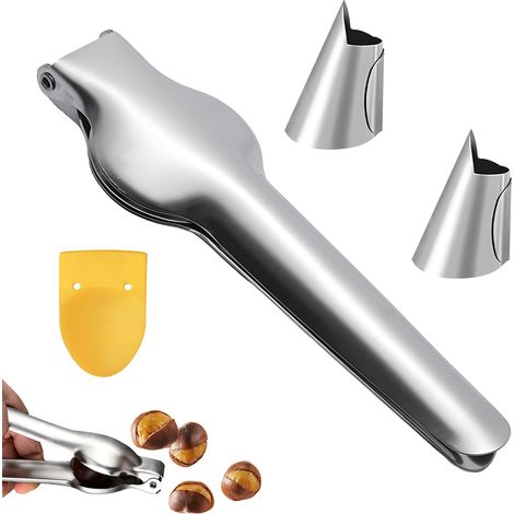 Lot de 4 Coupe Marons en Acier Inoxydable, Pince à Châtaigne Pince a Coupe Châtaignes Multifonctionnel châtaigne en acier inoxydable Multifonction Ouvre Châtaignes pour Serrer Les Châtaignes(Argent) (1/5)