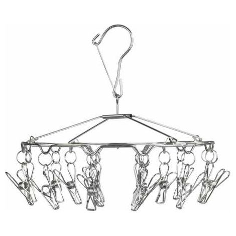 WENKO Stendibiancheria sospeso per calzini, asciugabiancheria per intimo con gancio di sospensione, 18 mollette, acciaio inox, Ø 27x26 cm, lucido (1/5)