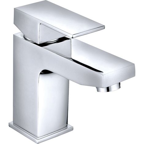 Bathroom Basin Sink Mixer Tap Square Chrome Lever Faucet (1/5)