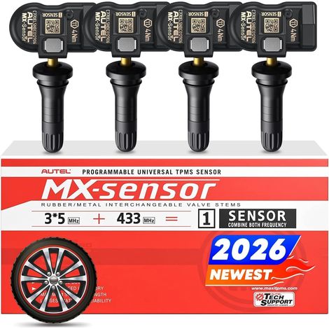 TPMS Sensor 2en1 MX-Sensor, 1-Sensor Press-in Tire Pressure Monitor System Capteur, OE-Level Programmable & Clonable Wireless TPMS Sensor pour Tous Véhicules (Rubber Valve, 4PCS) (1/5)