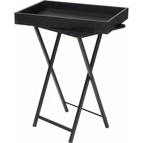 Table d'Appoint avec Plateau Amovible, Petite Table Pliable en Bois, Bout de Canapé, Cadre en Acier, Style Industriel Modern, Noir EBK29BZ01 (1/5)