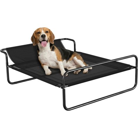 PawHut cama elevada para perros, refrescante y transpirable, 106x81x33 cm, malla de textilene, reposacabezas inclinado, marco de metal, negro