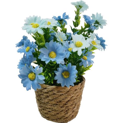 Künstliche Topfpflanzen mit Blumen, Seegras-Pflanzkorb-Set, handgefertigter Rattankorb, künstliche Pflanzgefäße für Küche, Büro, Tisch, Heimdekoration