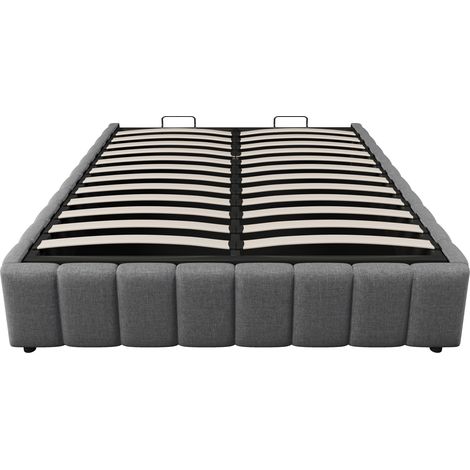 Letto contenitore imbottito 140 x 200 cm grigio con vano idraulico senza testiera senza materasso (1/5)