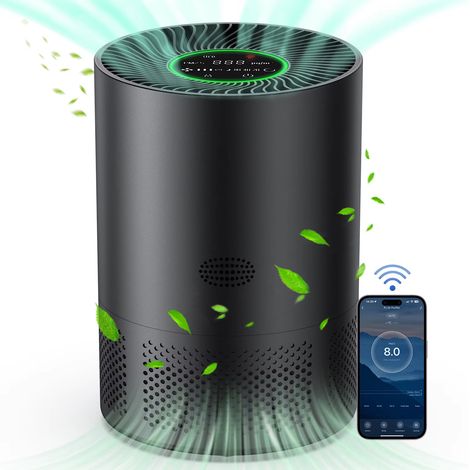 Purificateurs d'air pour la maison H13 True HEPA pour chambre à coucher, cuisine, toilettes pour fumée et poussière, odeurs de pollen, détection PM2.5-with wifi-Noir